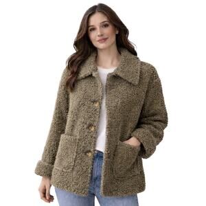 Free People Olive Green Sherpa Jacket Small